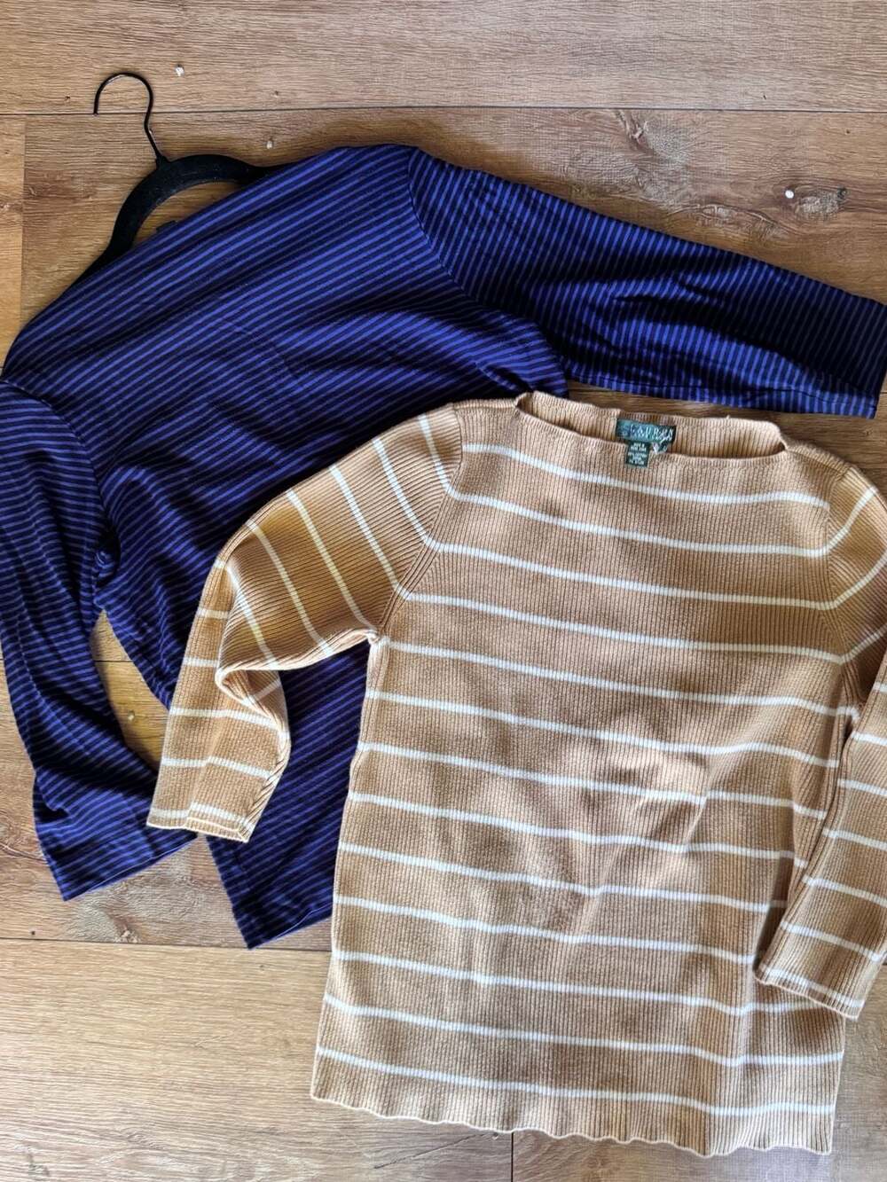 Lauren Ralph Lauren Striped Boat Neck 3/4 Sleeve Tops Lot of 2 Size L
